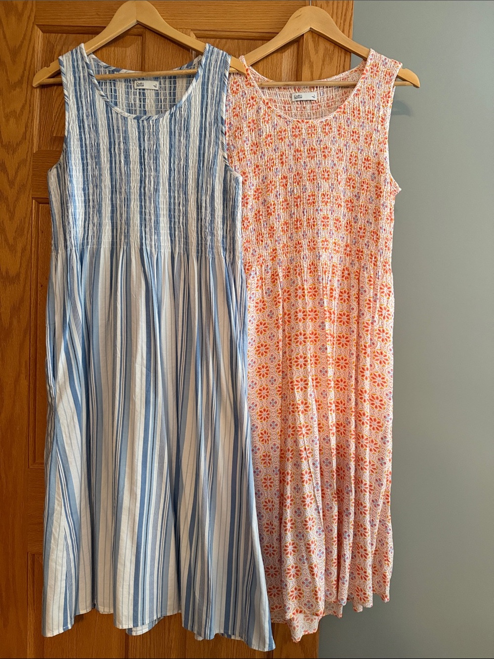 croft & barrow Blue Stripe & Orange Floral Sleeveless Cotton Dresses